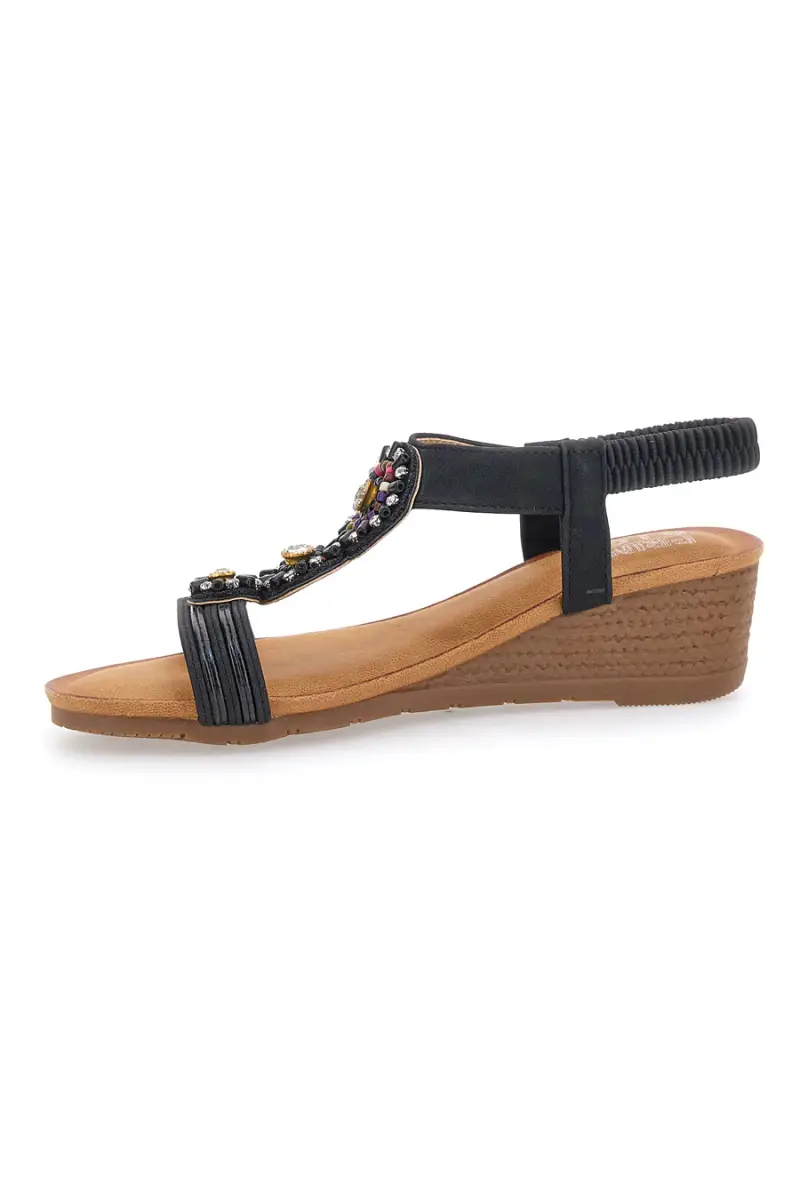 Sandali Neri Con Zeppa e Perline Prima Riga FT0893 [NERO] miniatura 4