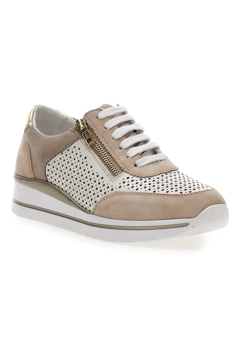 Sneakers Beige Bianco in pelle con lacci e zip Prima riga 21668FAST [IVORY] miniatura 2