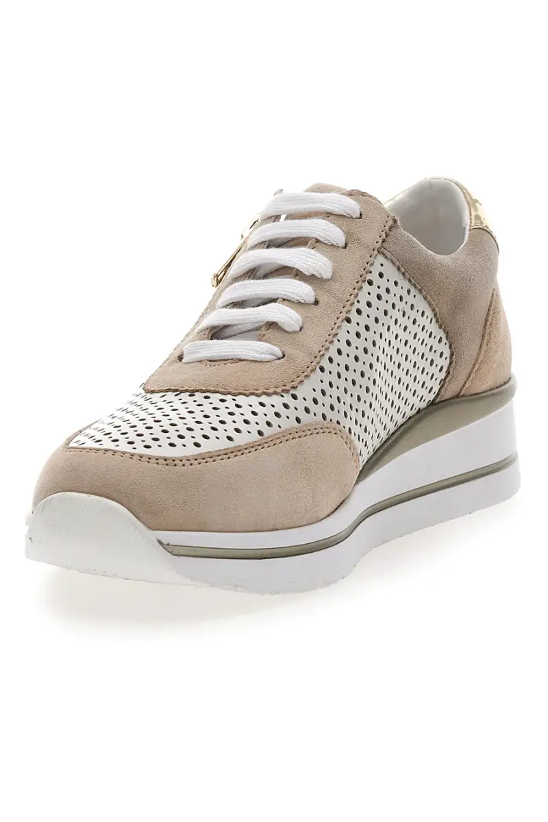Sneakers Beige Bianco in pelle con lacci e zip Prima riga 21668FAST [IVORY] miniatura 3
