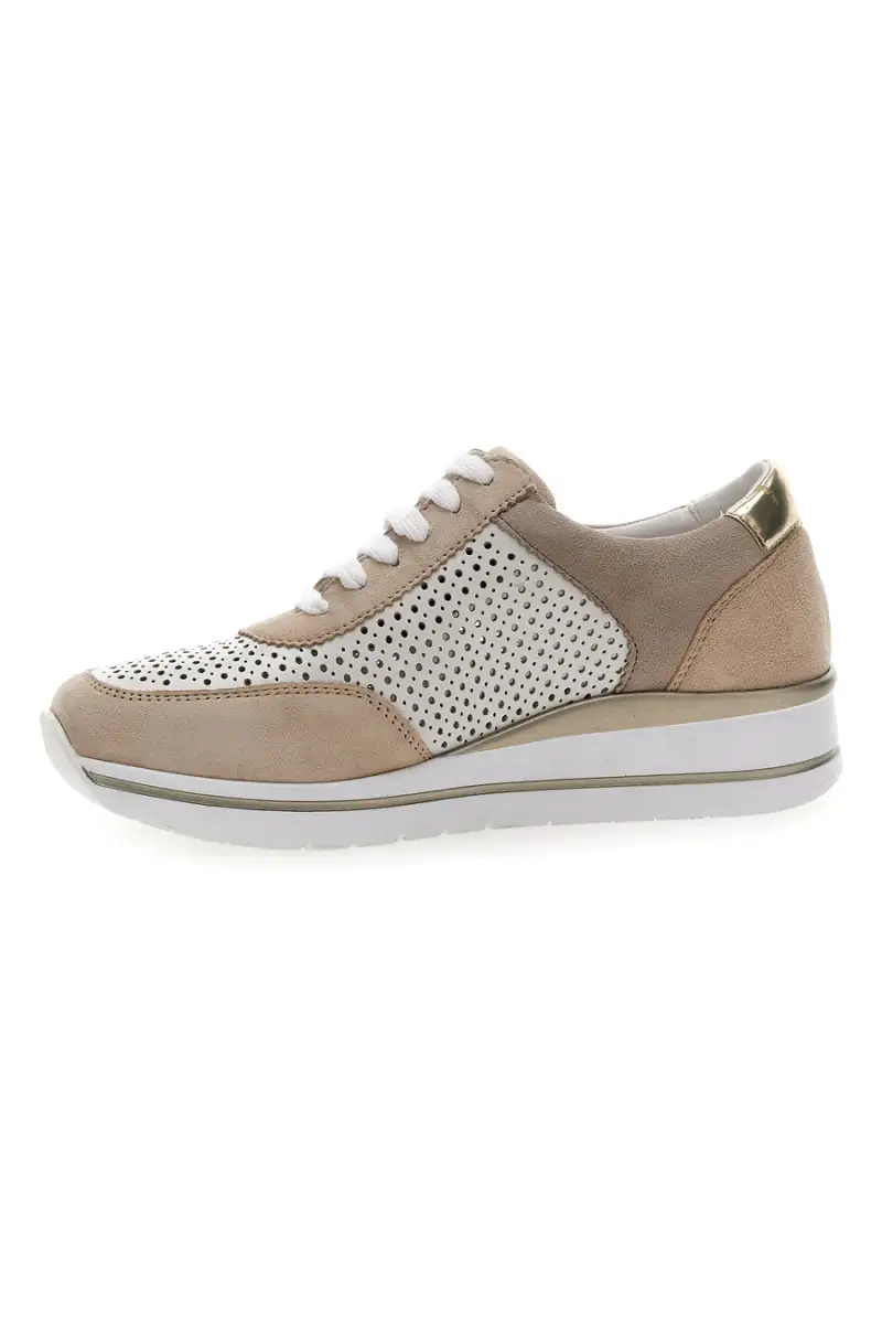 Sneakers Beige Bianco in pelle con lacci e zip Prima riga 21668FAST [IVORY] miniatura 4