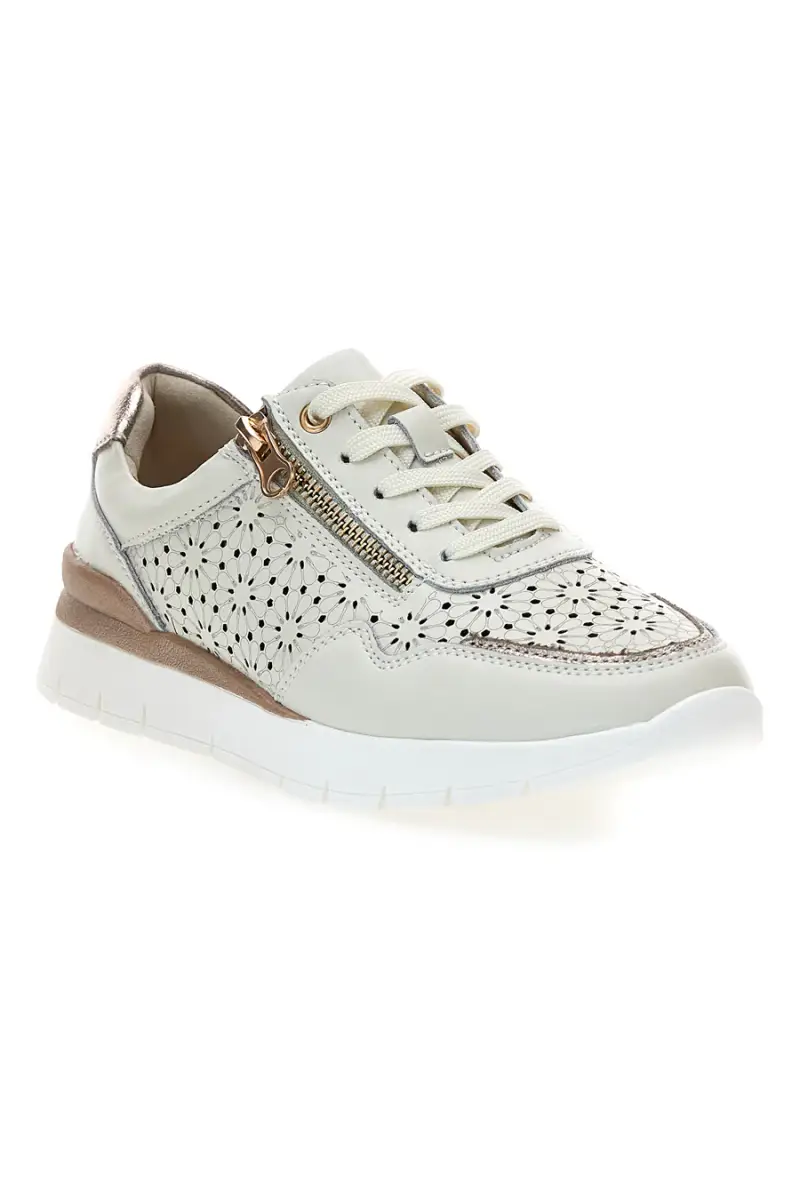 Sneakers beige traforate in vera pelle con cerniera Prima riga 182082 [BEIGE] miniatura 2
