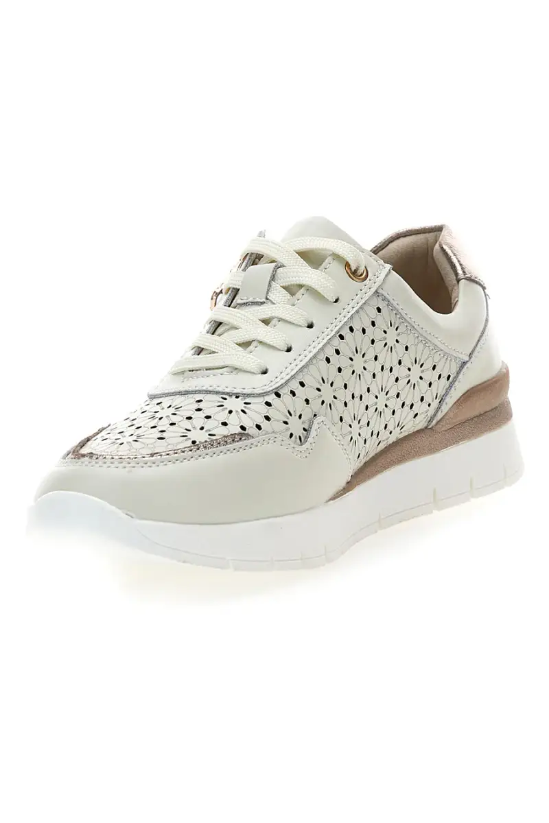 Sneakers beige traforate in vera pelle con cerniera Prima riga 182082 [BEIGE] miniatura 3