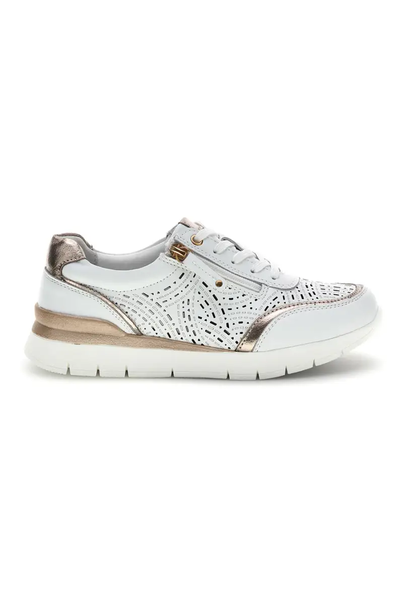 Sneakers bianche traforate in pelle con suoletta estraibile Prima riga 33314 [BIANCO]