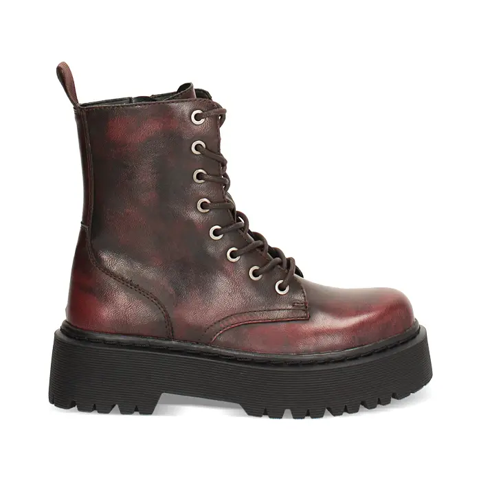 Anfibi bordeaux lucidi con suola in gomma di 5 cm