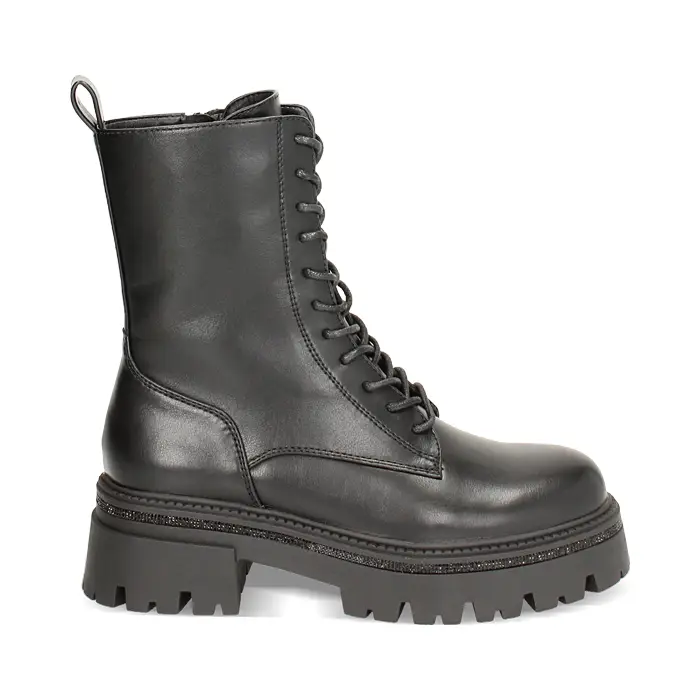 Anfibi neri con tacco in gomma di 6 cm