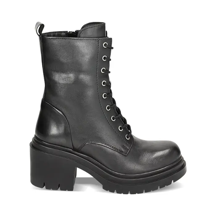 Anfibi neri in pelle, tacco 5 cm