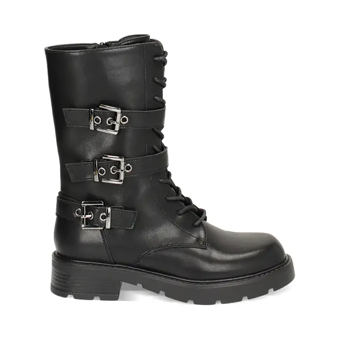 Anfibio nero con fibbie sul gambale