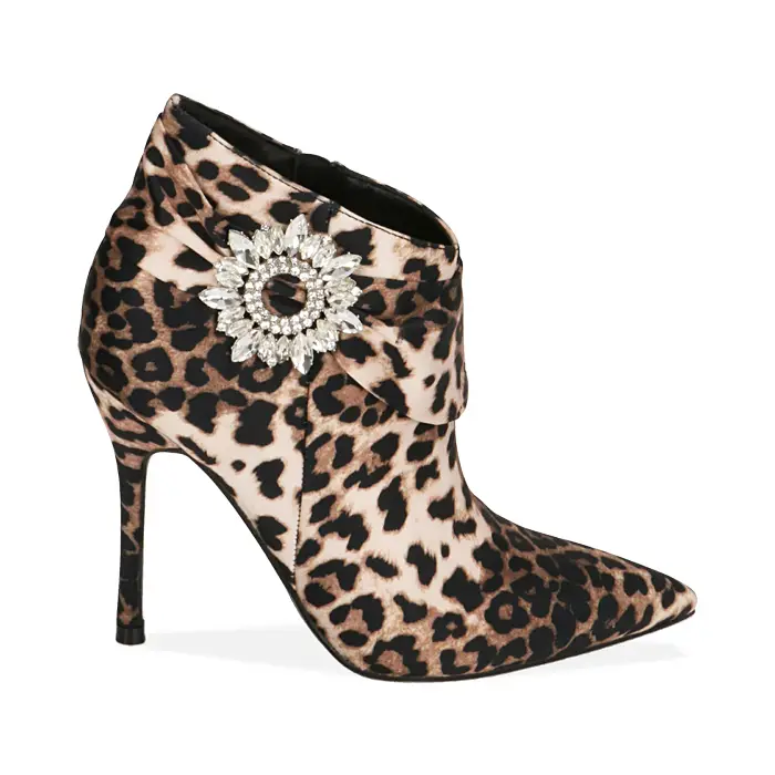 Ankle boots leopard in raso, tacco 10,5 cm