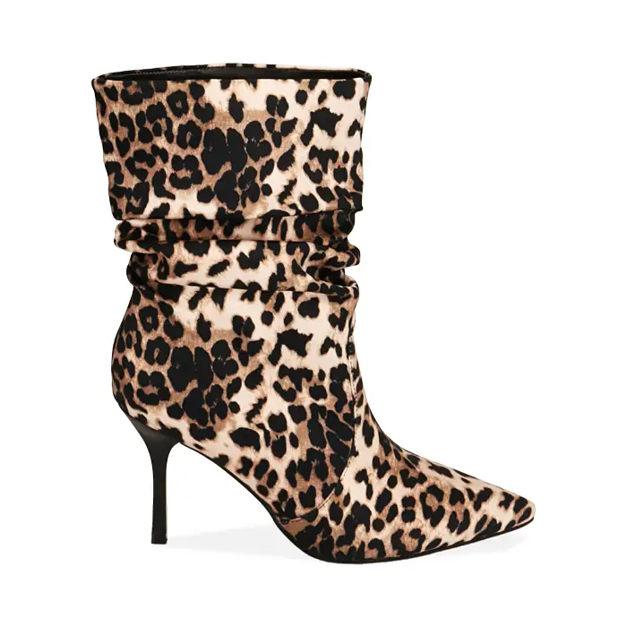 Ankle boots leopard in raso, tacco 8,5 cm