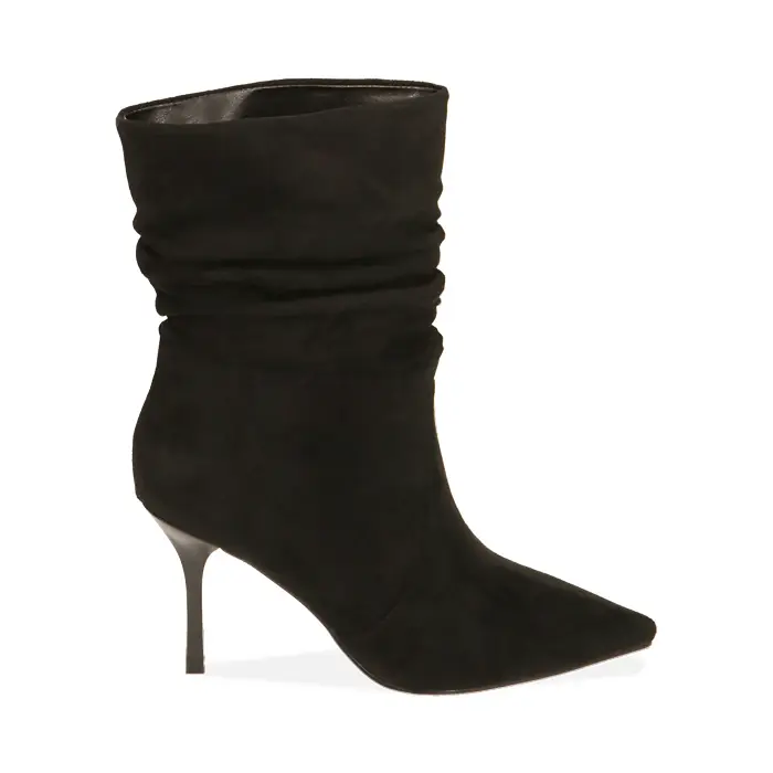 Ankle boots neri in microfibra, tacco 8,5 cm