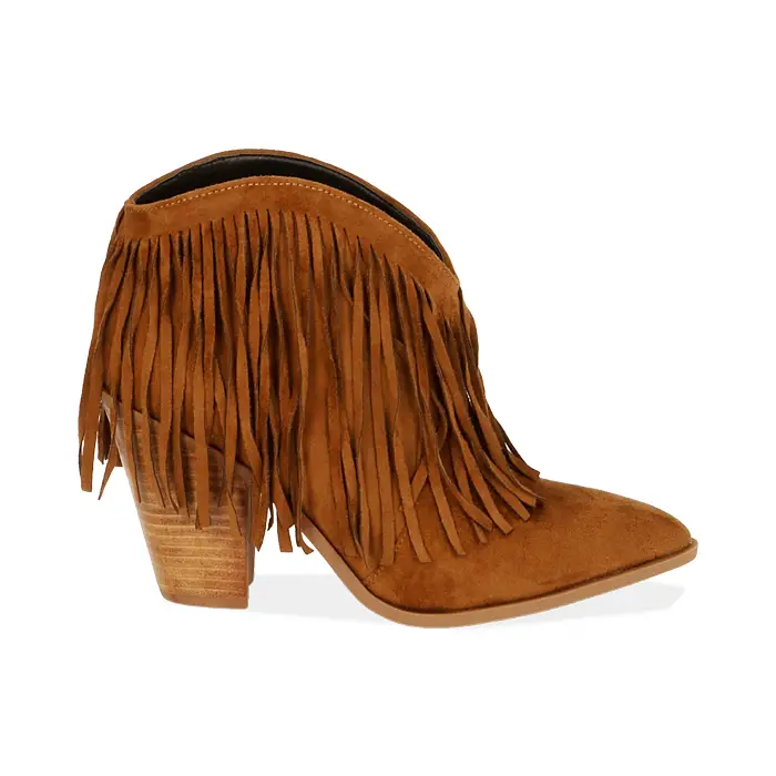 Camperos cognac in microfibra, tacco 8,5 cm