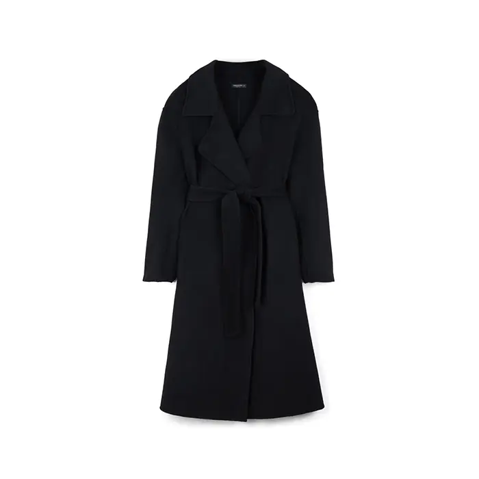 Cappotto elegante in tessuto nero con cintura