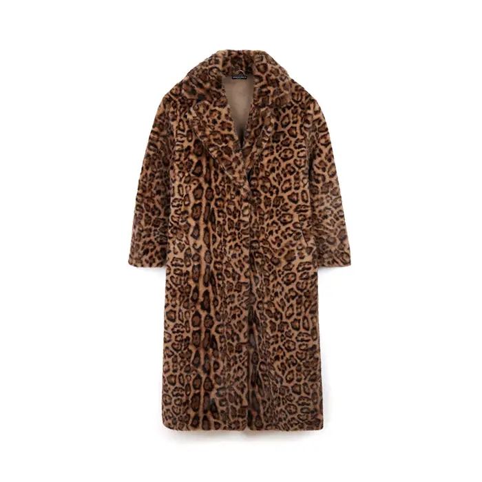 Cappotto in pelo sintetico lungo leopardato da donna
