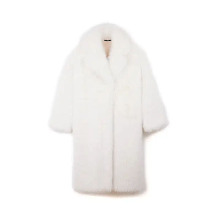 Cappotto lungo in pelo sintetico panna