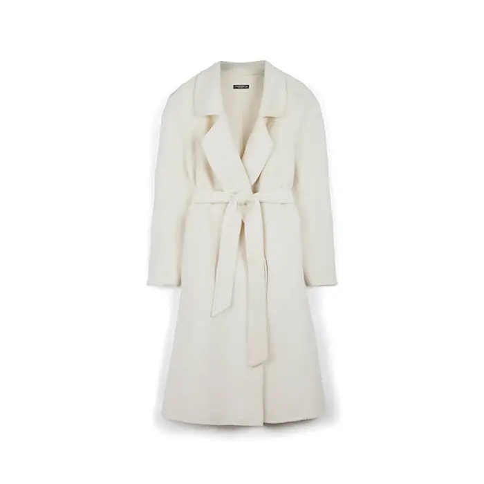 Cappotto panna in tessuto con cintura