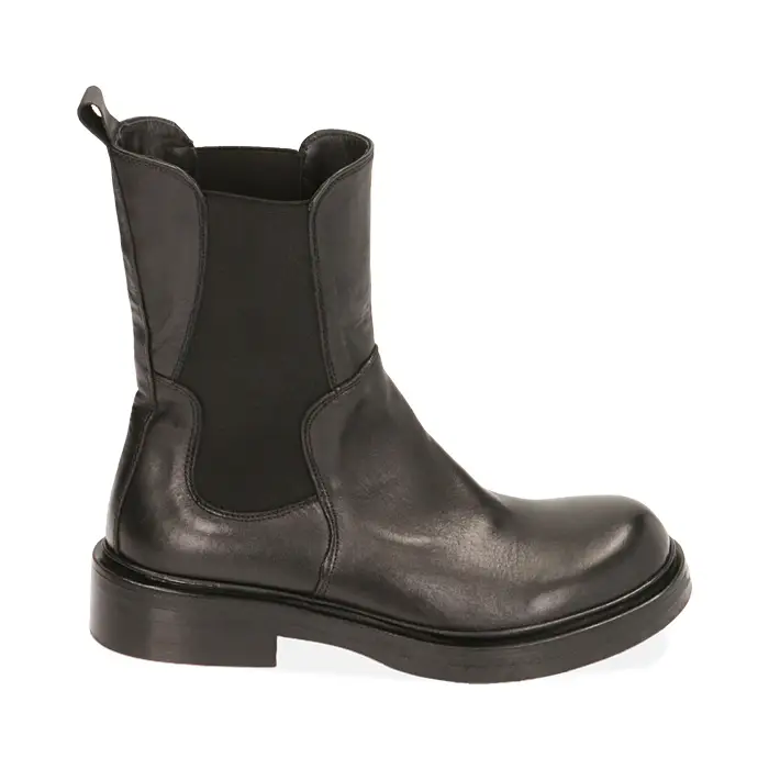 Chelsea boots neri in pelle, tacco 3,5 cm