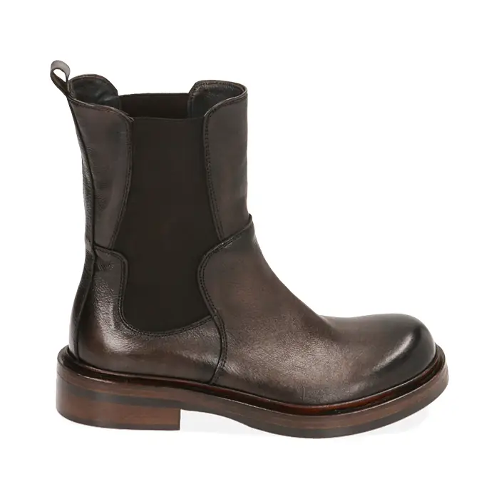 Chelsea boots testa di moro in pelle, tacco 3,5 cm