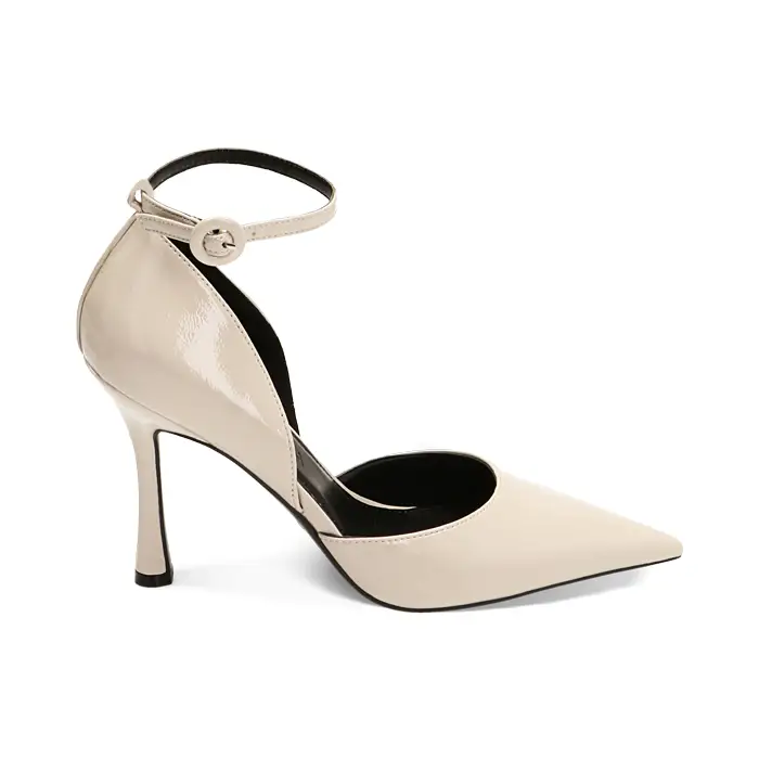 Décolleté cinturino panna in naplak, tacco 9,5 cm