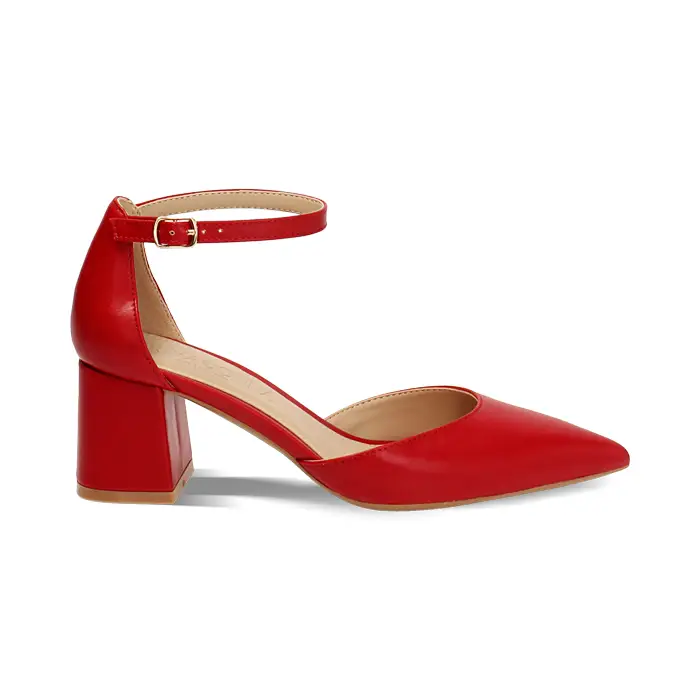 Décolleté open shank donna rosse, tacco largo 6,5 cm