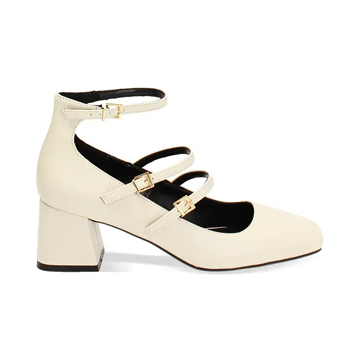 Décolleté panna con stringhe, tacco 5,5 cm