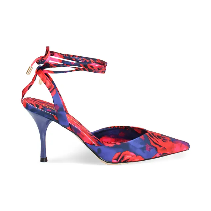 Décolleté slingback blu-rosso tacco 8,5 cm
