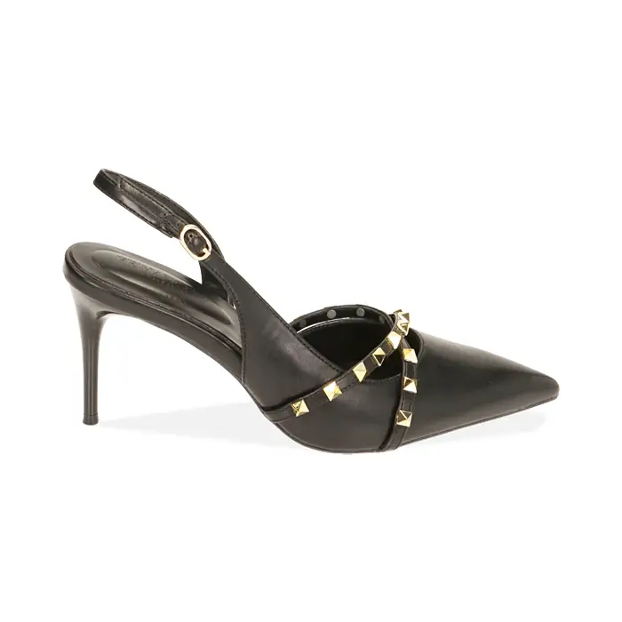 Décolleté slingback borchiate nere, tacco 8 cm