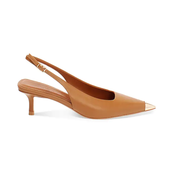 Décolleté slingback donna cognac, tacco 5,5 cm