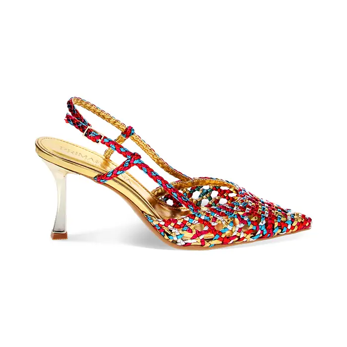 Décolleté slingback donna multicolor intrecciate, tacco 7,5 cm