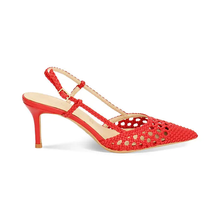 Décolleté slingback donna rosse con intreccio, tacco 7 cm