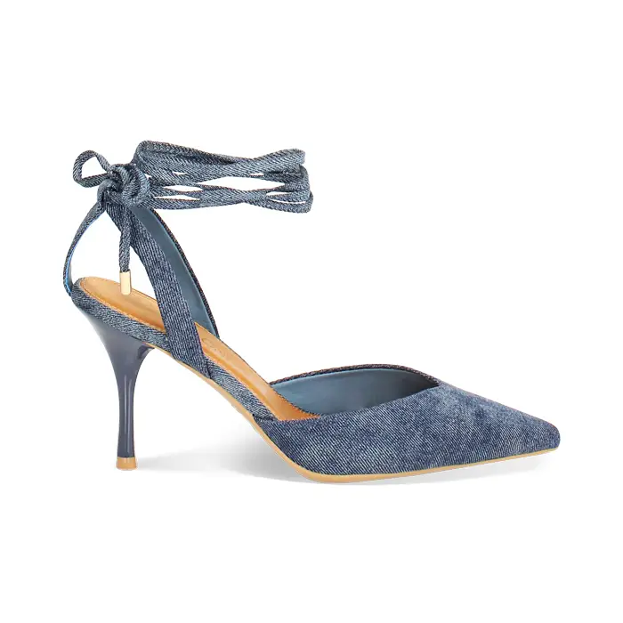Décolleté slingback lace-up donna in jeans, tacco 8,5 cm