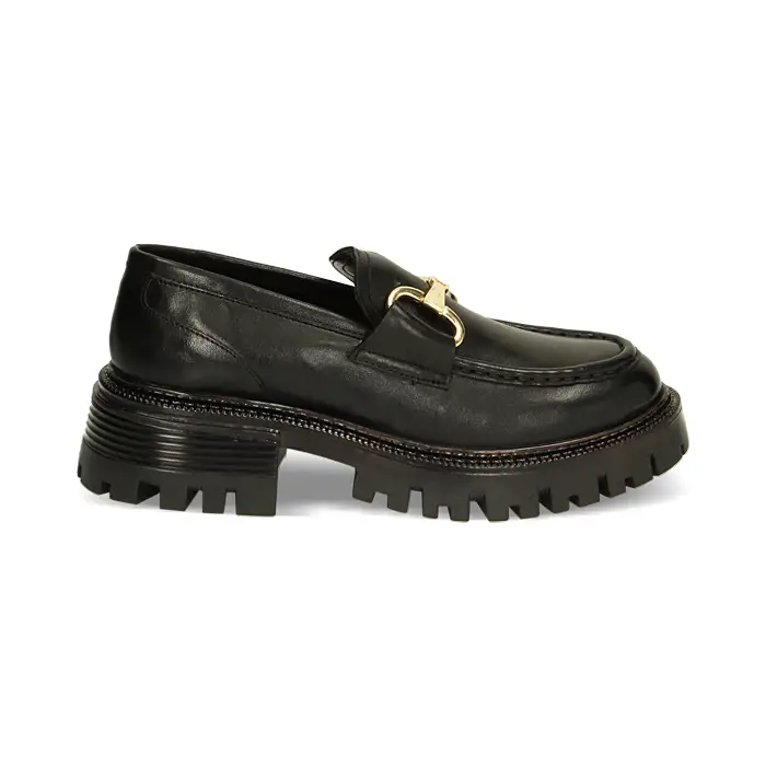 Mocassini chunky neri in pelle