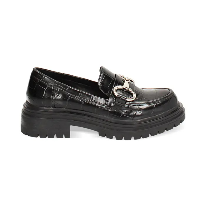 Mocassino nero stampa cocco con morsetto