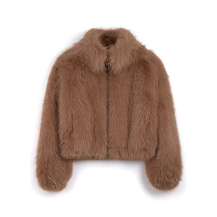 Pelliccia sintetica corta camel