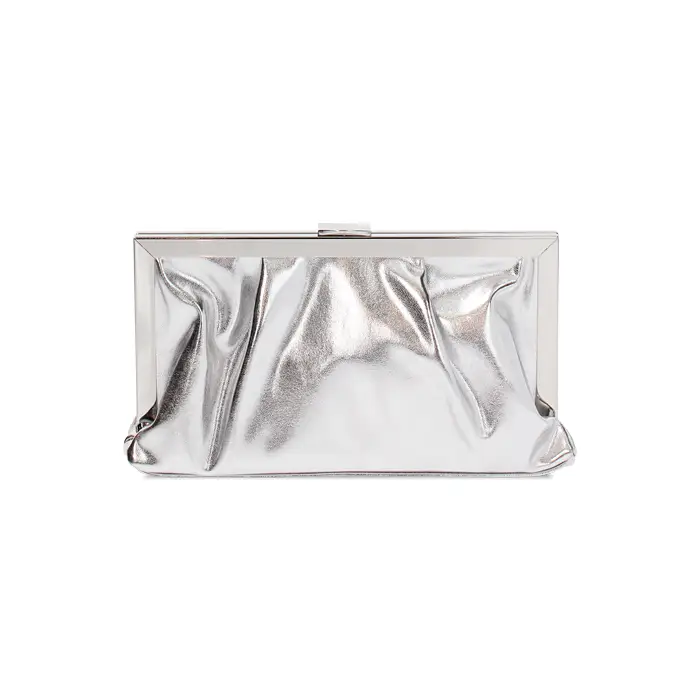 Pochette argento scintillante con tracolla removibile
