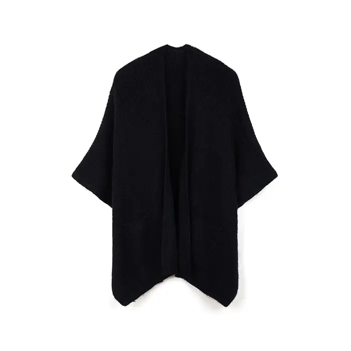Poncho elegante in tessuto nero per un look moderno