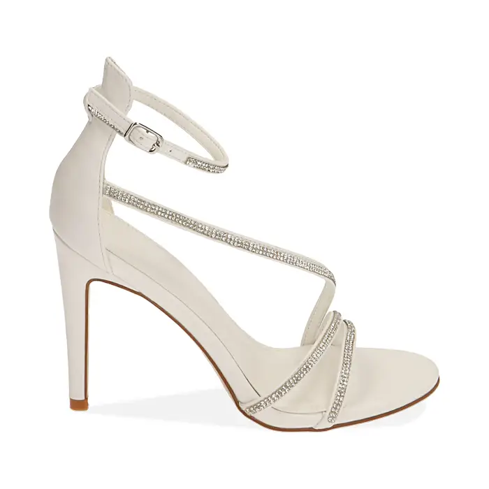 Sandali bianchi con strass, tacco 10 cm