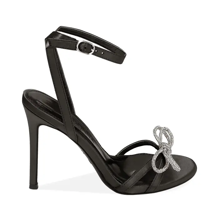 Sandali bow neri in raso, 10,5 cm