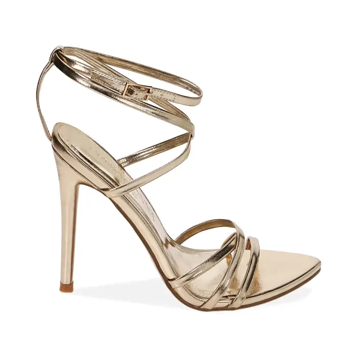 Sandali oro laminato, tacco 10, 5 cm
