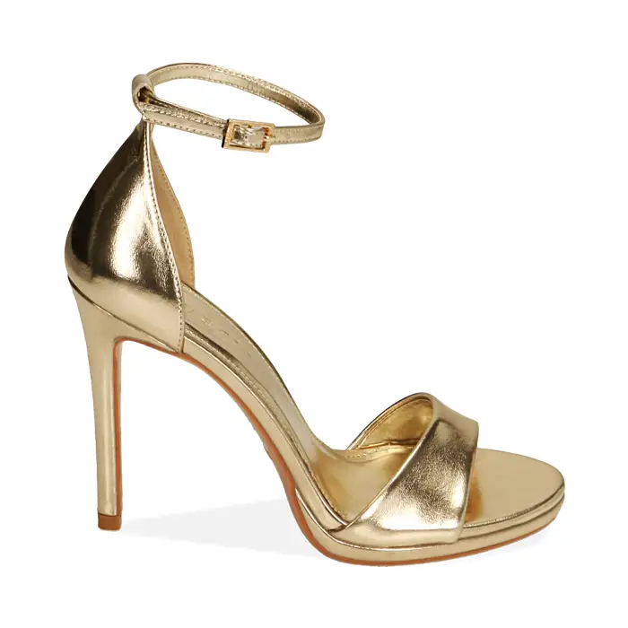 Sandali oro laminato, tacco 11 cm
