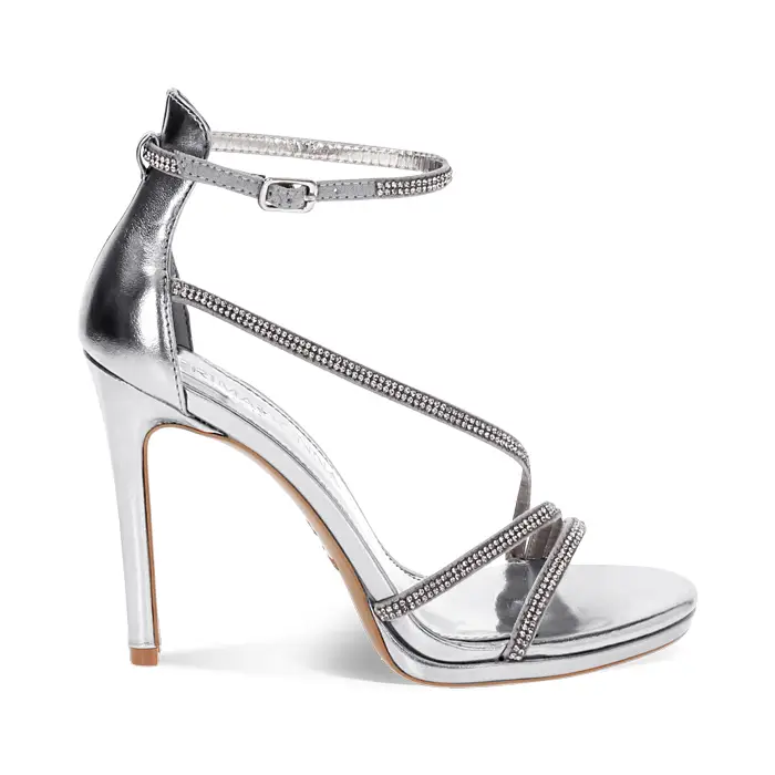 Sandalo con tacco donna argentati da party, tacco 11 cm