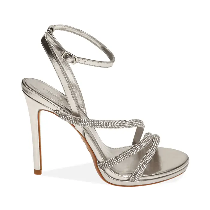 Sandalo con tacco donna argento chic, tacco 10,5 cm
