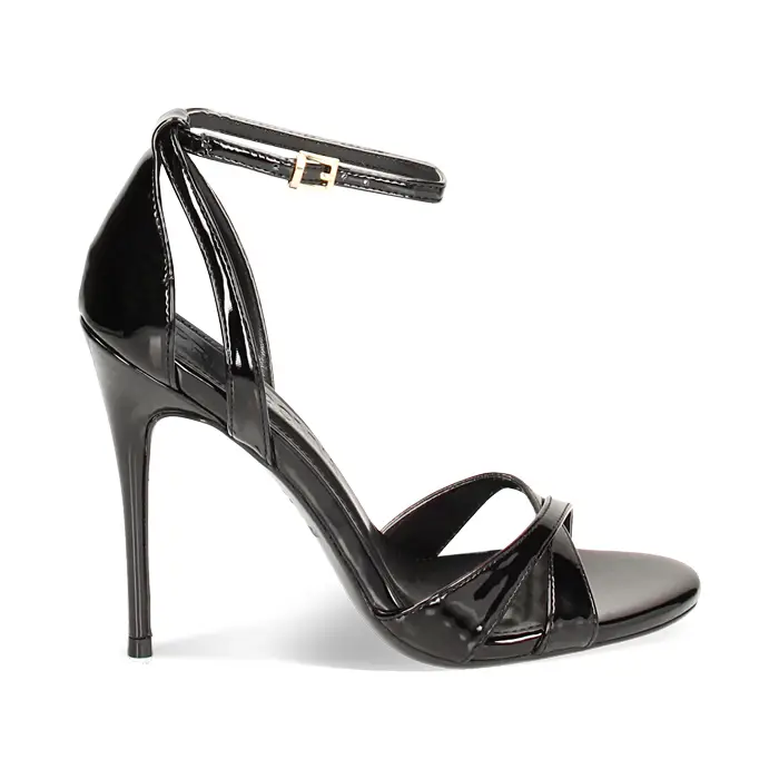 Sandalo donna nero in vernice, tacco 11 cm