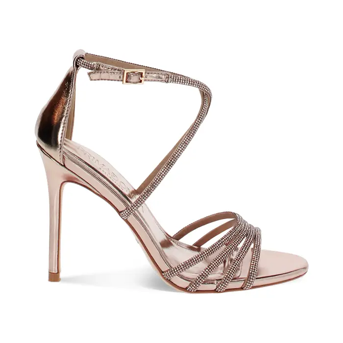 Sandalo donna rosa-oro con strass, tacco 10,5 cm