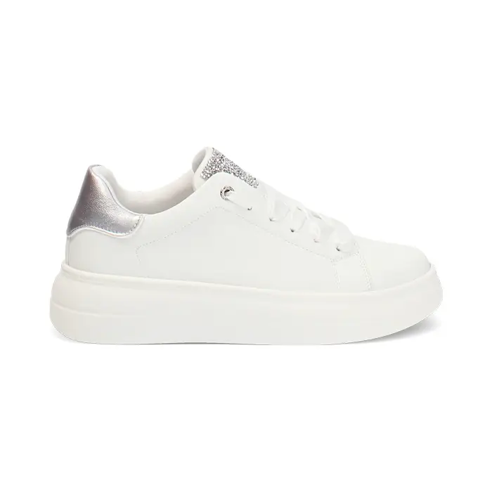Sneakers bianche-argento tacco 5 cm