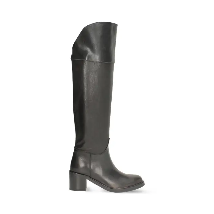 Stivale da donna sopra il ginocchio in pelle, tacco 6 cm