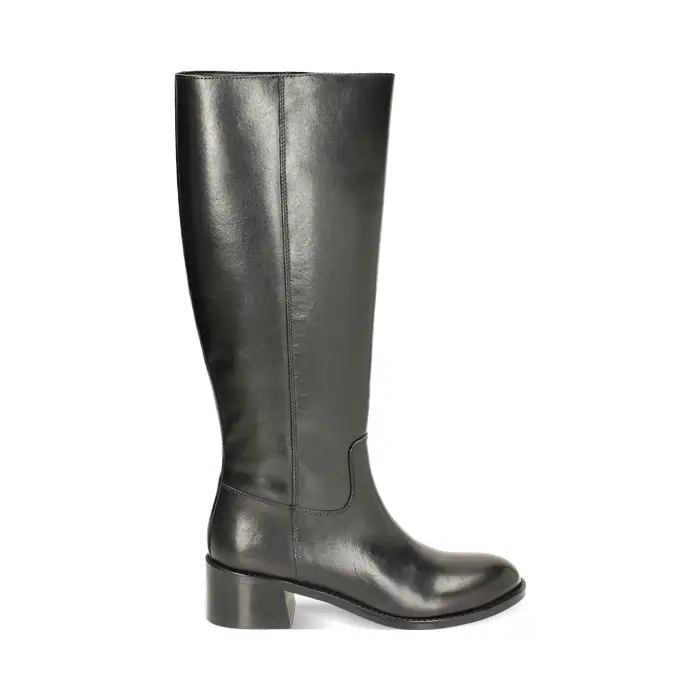 Stivale nero in pelle, tacco 5 cm