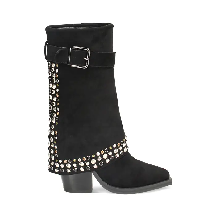 Stivale texano nero in microfibra, con borchie