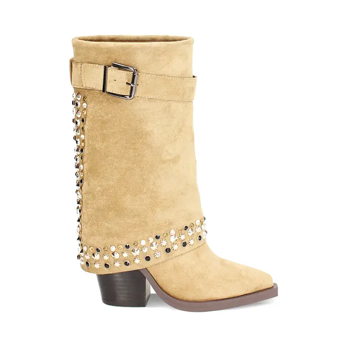 Stivale texano taupe in microfibra, con borchie