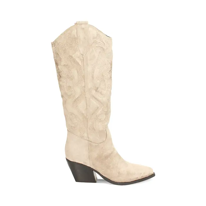 Stivale texano taupe in microfibra con gambale impunturato