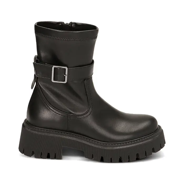 Stivaletti biker neri soft, tacco 5,5 cm